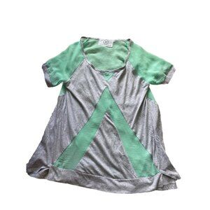 Sloane Rouge Shirt Top Small Graphic Grey Sage Green Semi Sheer